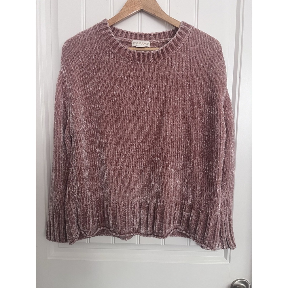 Cynthia Rowley Pink Chenille Knit Crewneck Sweater Womens Size Large‎ 419